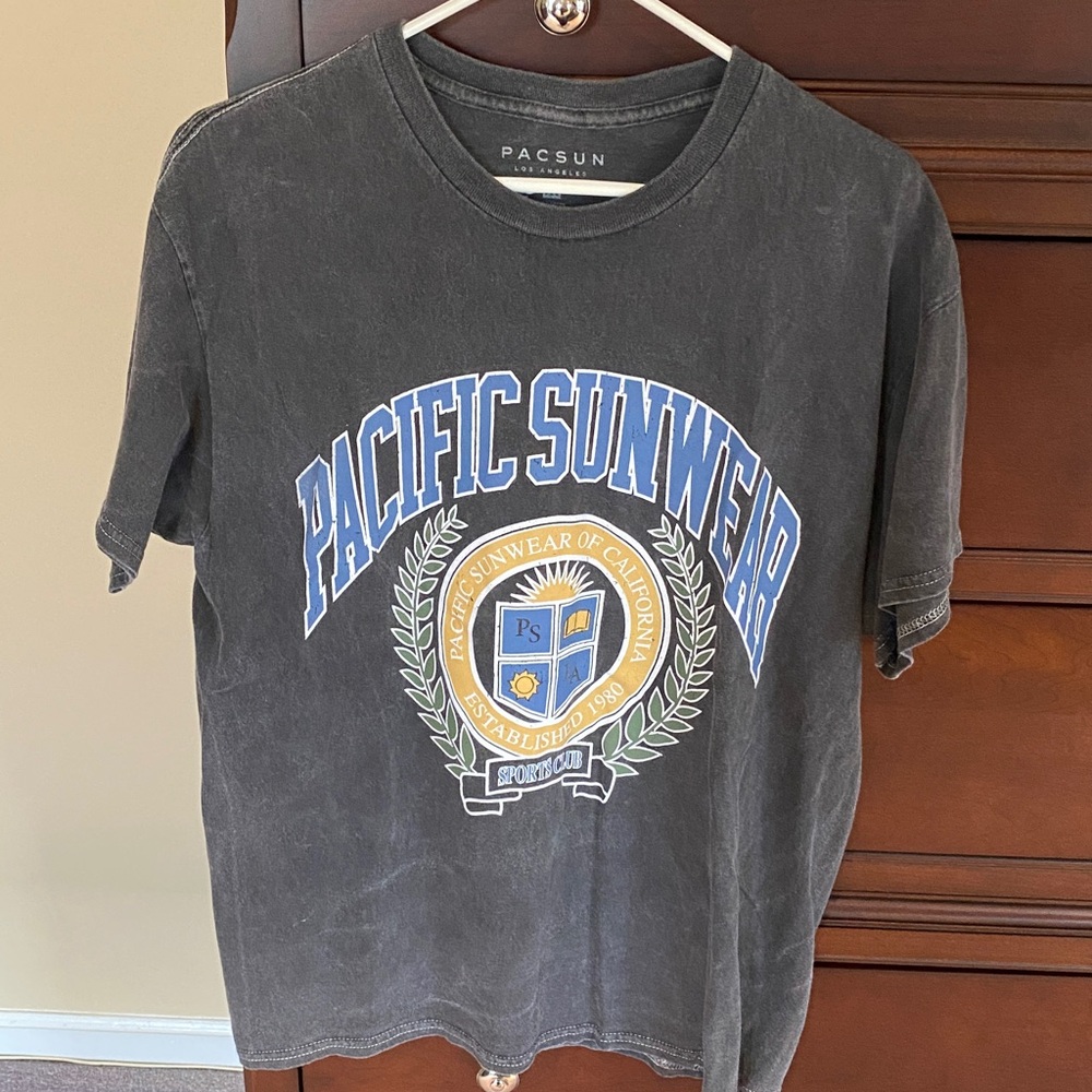 PacSun Charcoal Tee with Blue and White Graphic